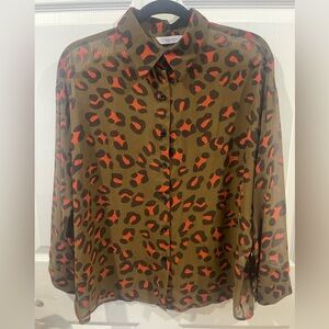 The Bouse & Dress Sheer blouse animal / leopard print long sleeves buttons down